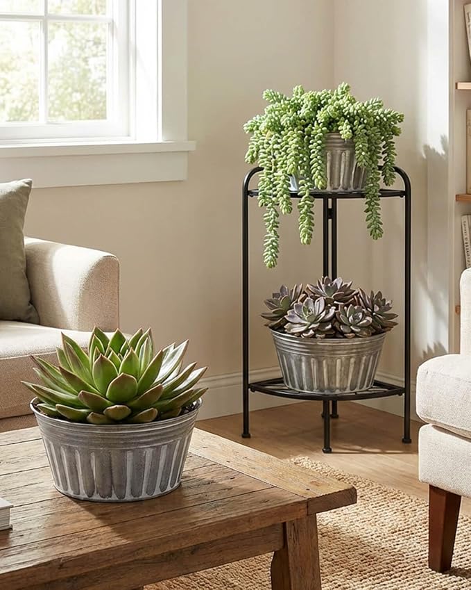 vensovo 9 Inches Silver Metal Rustic Plant Pots - Image 4