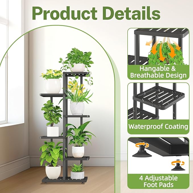 iDavosic.ly Plant Stand Indoor Outdoor, 5-Tier Tall Metal Flower Shelf - Image 2