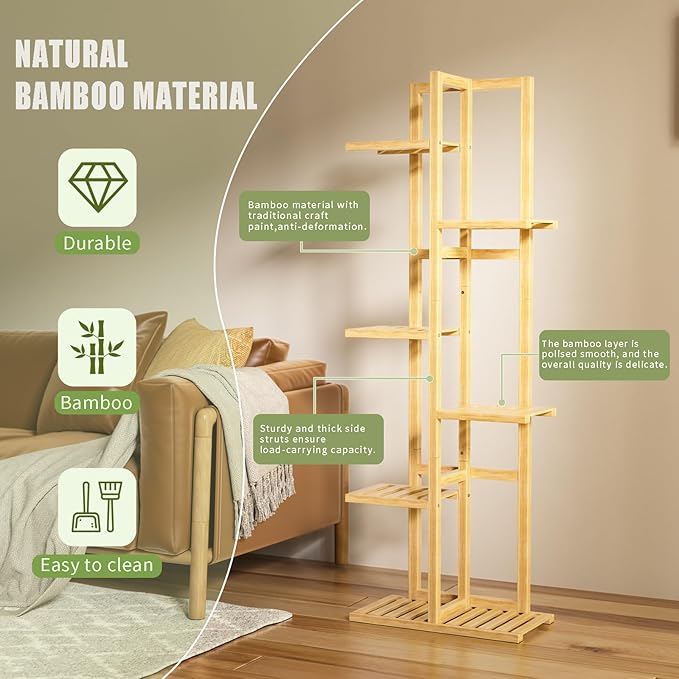 6 Tier Bamboo Plant Stand Indoor, Wood Tall Flower Holder Corner Tiered Plant - Image 5