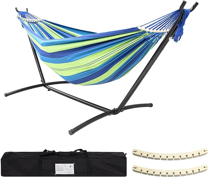 SZHLUX Double Hammock with Stand Included 450lb Capacity Steel Stand, Premium by SZHLUX
