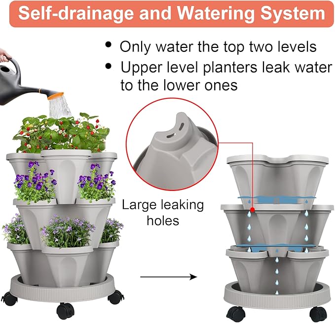 GameXcel Vertical Planter 3 Tier Stackable Planters Garden Planters Strawberry - Image 4