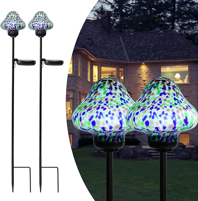 Solar Outdoor Lights Decorative Solar Glass Mushroom Lights Waterproof LED by Afirst