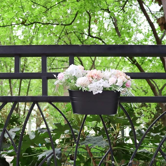 3 Pack Metal Railing Planters, 10.5" Oval Hanging Flower Pots - Image 6