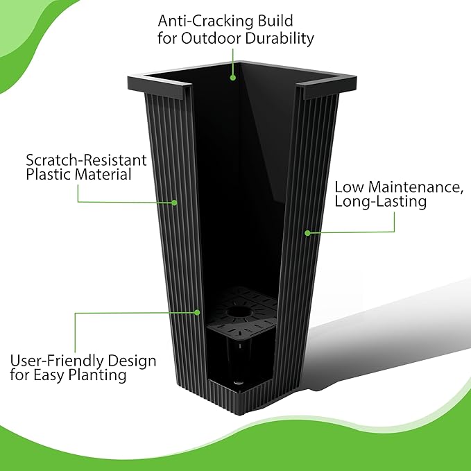 FENCY Set of 2 Tall Planters for Outdoor Plants, 24 Inch Large Tapered Pots - Image 2