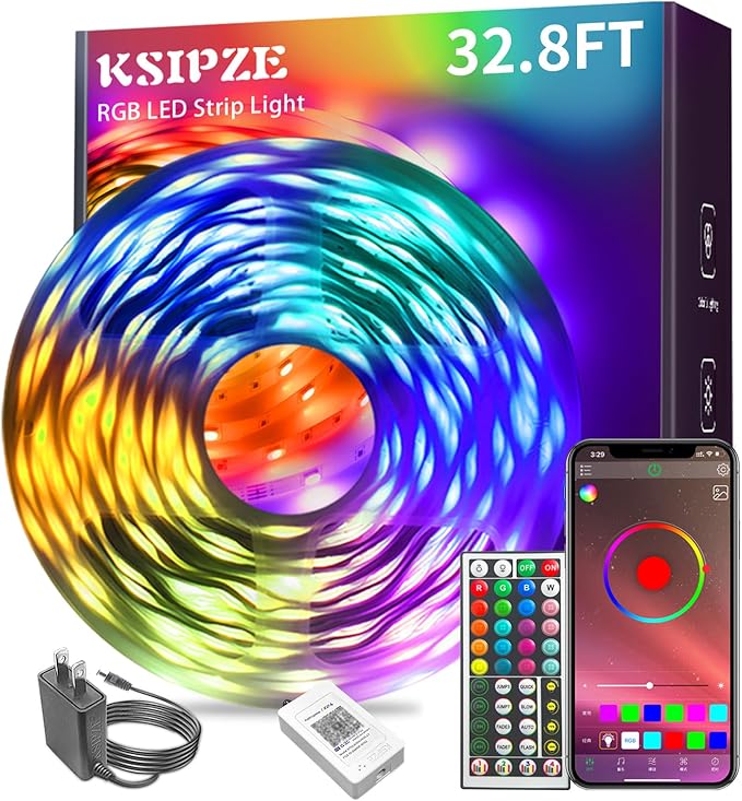 KSIPZE 32.8ft Led Strip Lights RGB Music Sync Color Changing Bluetooth Led by KSIPZE