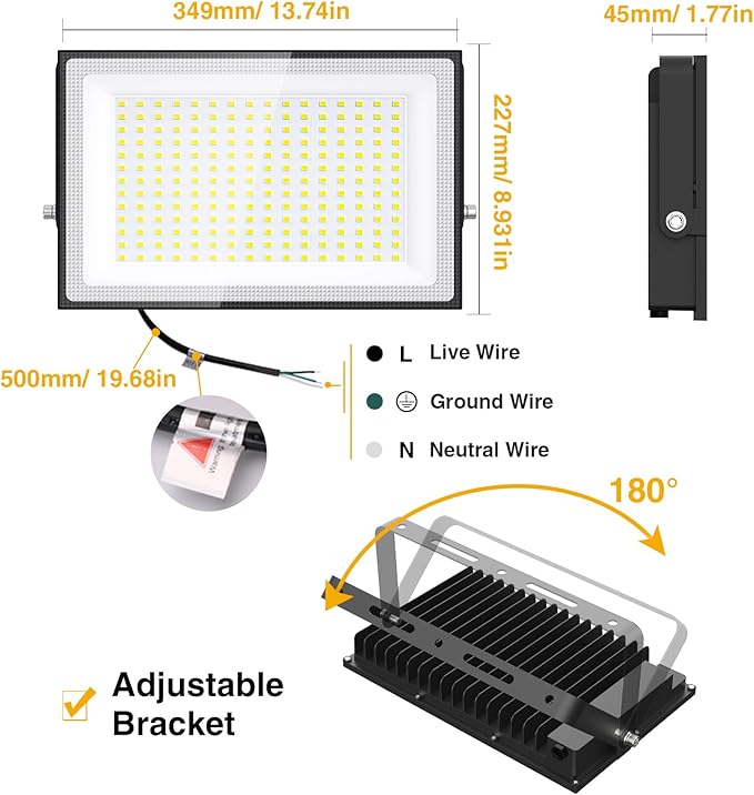 Onforu 200W LED Flood Lights Outdoor, 18000LM Bright Security Light, IP66 - Image 7