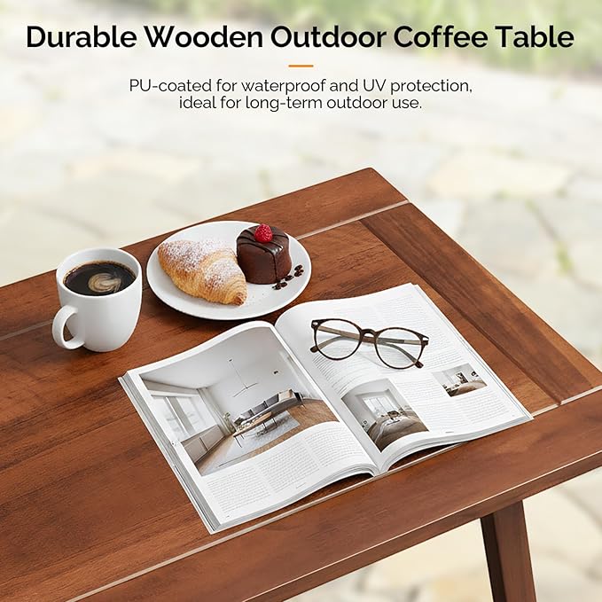VINGLI Outdoor Folding Coffee Table, Natural Poplar Wood Patio Coffee Table - Image 6