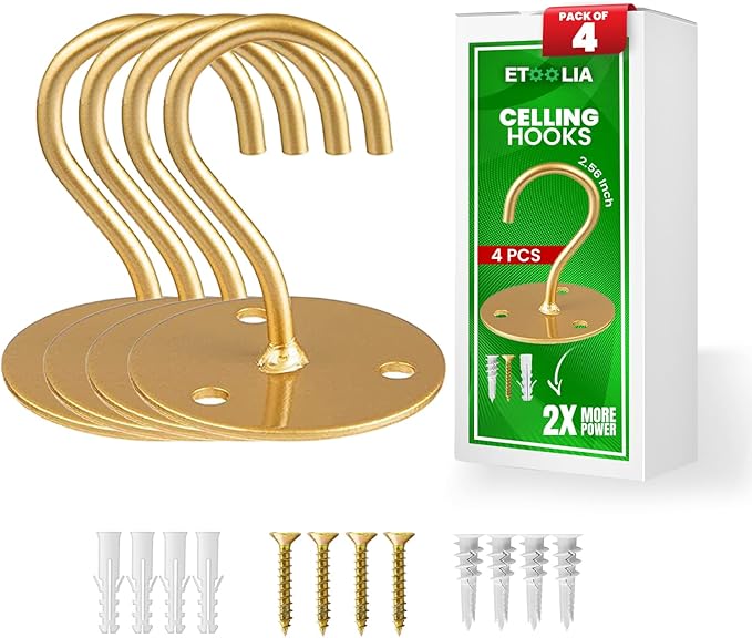 Ceiling Hooks for Hanging Plants- 4pcs 2.56 inches Heavy Duty Powder Coated by Etoolia