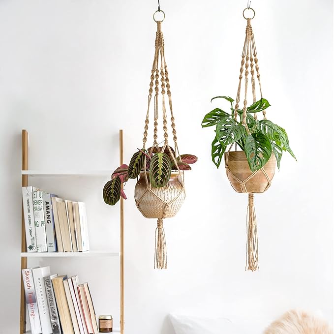 Mkono 2 Pack Macrame Plant Hangers Indoor Hanging Planter Basket Decorative - Image 2