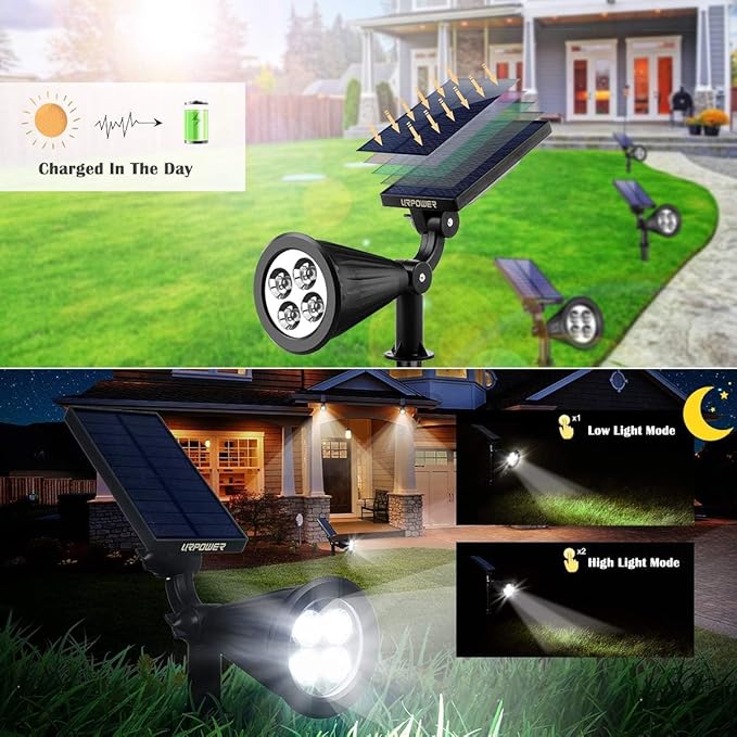 URPOWER Solar Lights Outdoor, 2-in-1 Waterproof Adjustable Solar Spotlights - Image 3