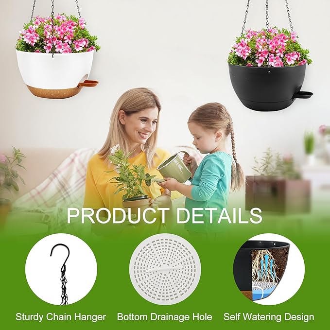 10 inch Hanging Planters for Indoor Plants, 3 Pack Self-Watering Hanging - Image 4