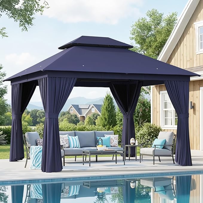 AOXUN Outdoor Gazebo for Patio 10x12 Metal Frame Canopy by Aoxun