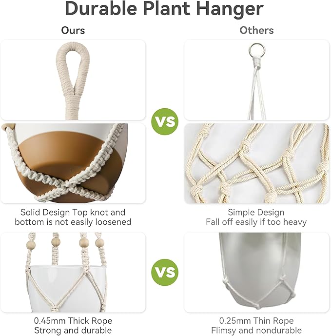 USLAI Macrame Plant Hanger Indoor Outdoor, Fits 4 to 15 Inch Pots, Strong - Image 2