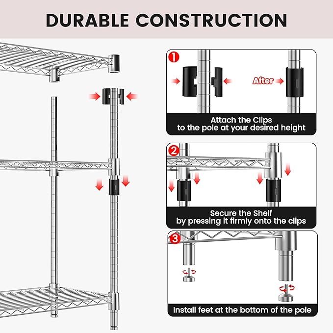 Xcity Storage Shelves, 3 Tier Heavy Duty Metal Shelving Unit - Image 6