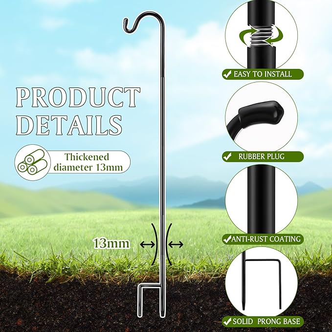 6 Pcs 60 Inch Shepherds Hook for Outdoor Adjustable Bird Feeder Pole Metal - Image 3