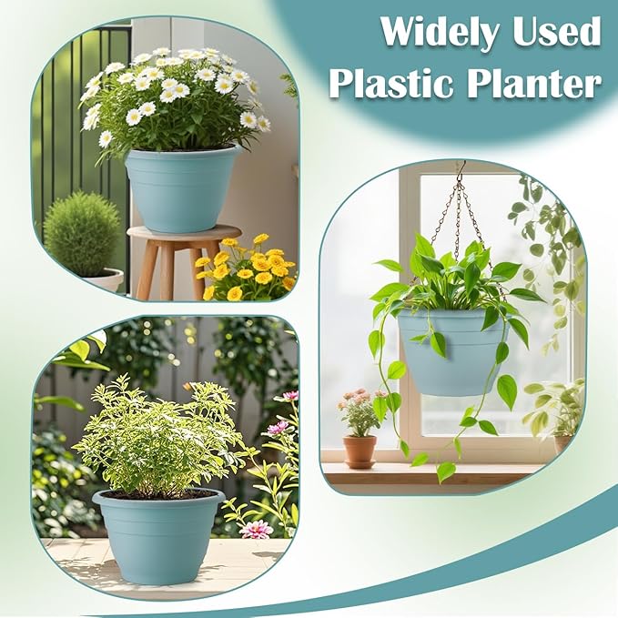 3 Pack 11 Inch Plant Pots with Drainage Hole and Plug, Durable Plastic Flower - Image 5
