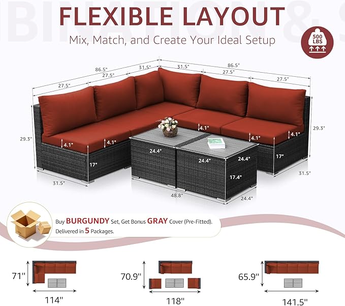 NICESOUL 7 Pieces Modern Luxury 29.3'' High Back Outdoor Furniture Sofa Set - Image 4