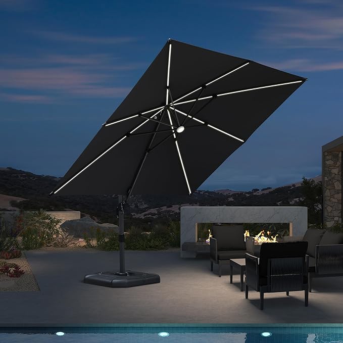 PURPLE LEAF 10 Feet Patio Umbrella Outdoor Cantilever Solar Powered LED Square - Image 3