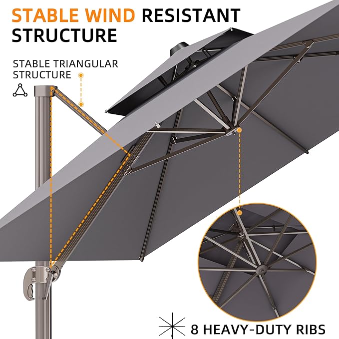 9' X 12' Cantilever Outdoor Patio Umbrellas Double Top Large Rectangle Umbrella - Image 2