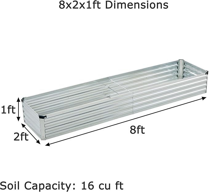 8x2x1ft Galvanized Raised Garden Bed, Outdoor Planter Box Metal Patio Kit - Image 2