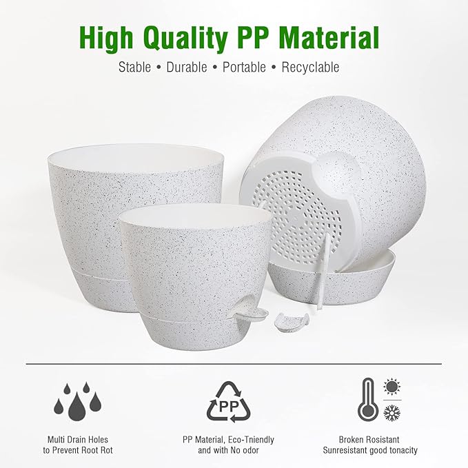 Large Self Watering Pots, 12/10/9 Plastic Planters - Image 5