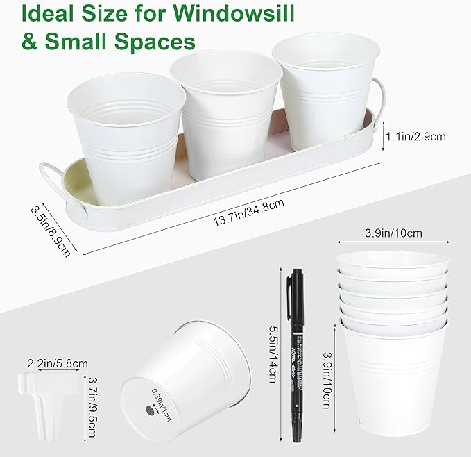 Herb Garden Planter Indoor Kit – 6 Metal Pots - Image 7
