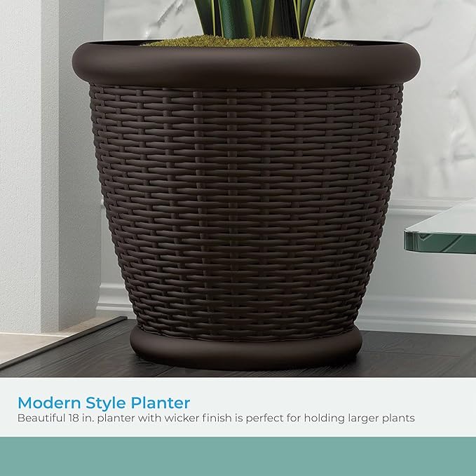 Suncast 18" Resin Indoor/Outdoor Wicker Planter, Made in the USA - Image 3