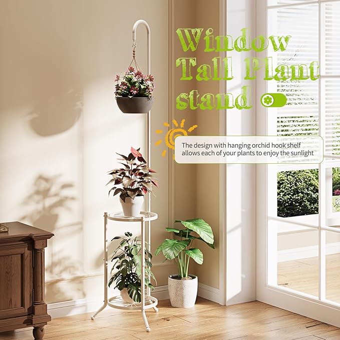 Plant Stand with Hooks Indoor Outdoor Corner Tall Plant Stand Heavy-Duty Metal - Image 5