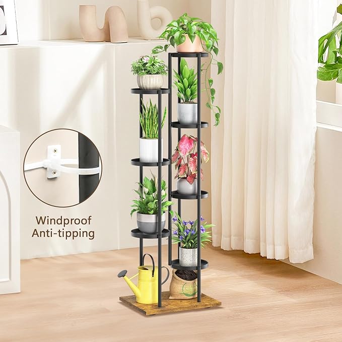 LASZOLA Black 7 Tier Plant Stand Indoor Heavy Duty Metal Planter Flower Holder - Image 8