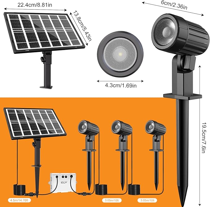 CLY Solar Landscape Spotlights, Solar Lights Outdoor IP66 Waterproof, Remote - Image 8