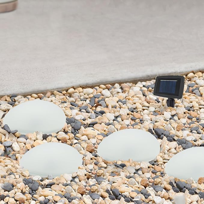 SUNNYPARK Solar Garden Lights Outdoor Set of 4 Plastic Pebble Shape Decorative - Image 4