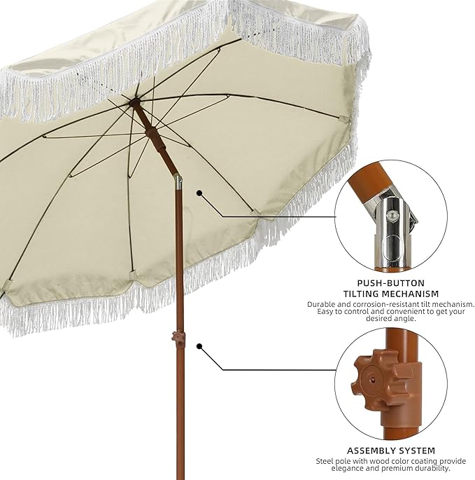 AMMSUN 7ft Patio Umbrella with Fringe Outdoor Tassel Umbrella UPF50+ Premium - Image 4