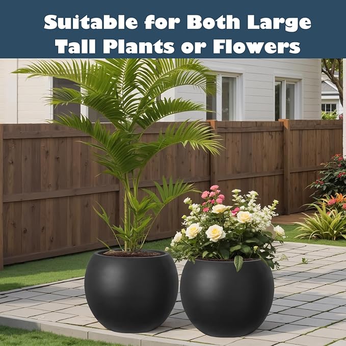 Large Round Planter with Drainage Hole, 13.7''H × 17.7''D Sphere Planter Indoor - Image 5