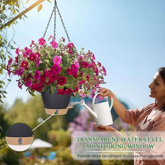 Hanging Planter Self Watering 8 Inch, 2 Pack Hanging Baskets - Image 7
