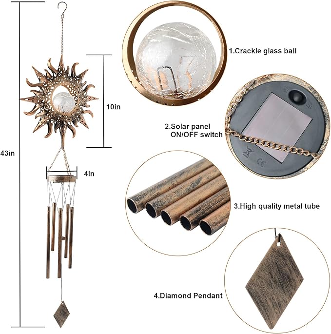 Solar Sun Light Wind Chimes for Outside for Women Gifts for Mom Grandma Wife - Image 8