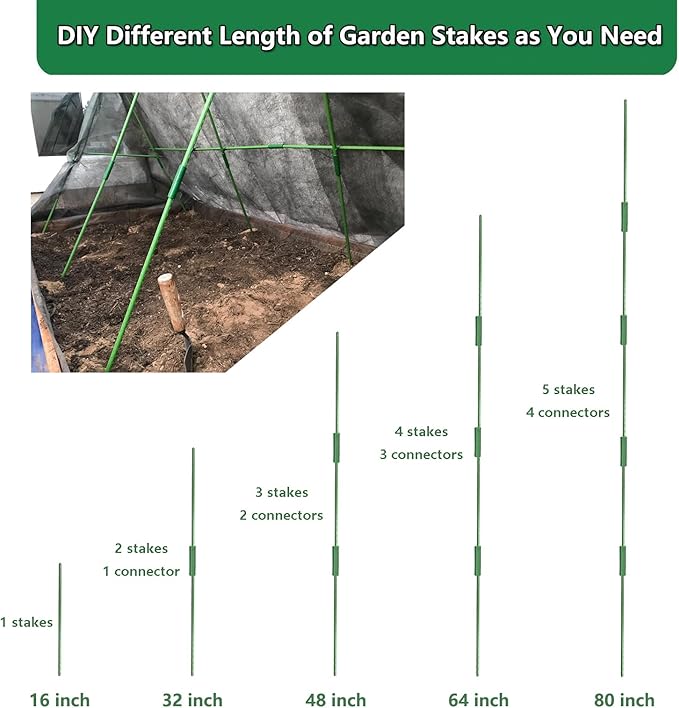 Garden Stakes Kit, 40 Sets 16 inch 0.43" in Diameter Steel Plant Stick Support - Image 3