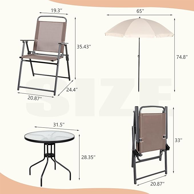 Vongrasig 6 Pieces Folding Patio Dining Set, All Weather Small Metal Outdoor - Image 2