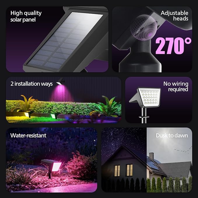 Philips 2 Packs Solar RGBW Spot Lights Outdoor, 18 LED Solar Powered Landscape - Image 2