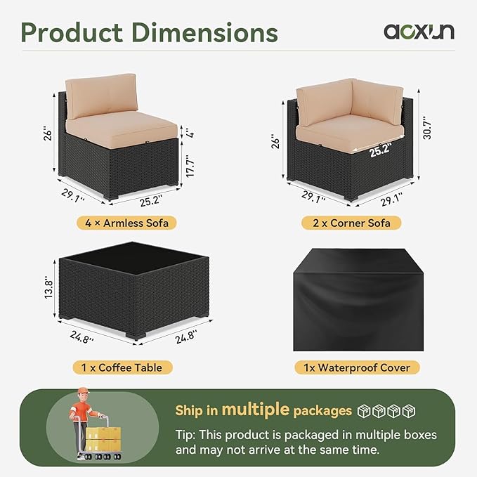 Aoxun 7 Piece Patio Furniture Set, Wicker Rattan Patio Sectional Sofa, Outdoor - Image 2