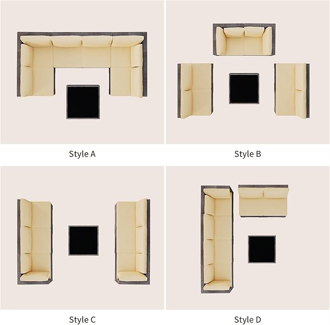 Patio Furniture Sets 7 Pieces Outdoor Sectional Rattan Sofa Manual Weaving - Image 4