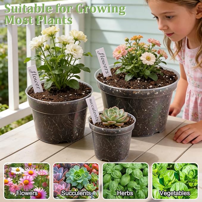 8/6/4 Inch Clear Plant Nursery Pots 15 Pack, Transparent Plastic Plant Pot - Image 6