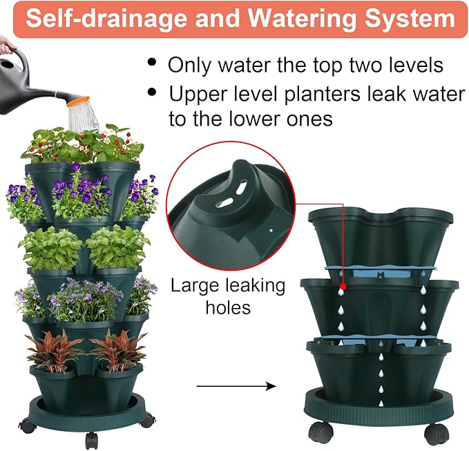 GameXcel Vertical Planter 5 Tier Stackable Planters Garden Planters Strawberry - Image 4