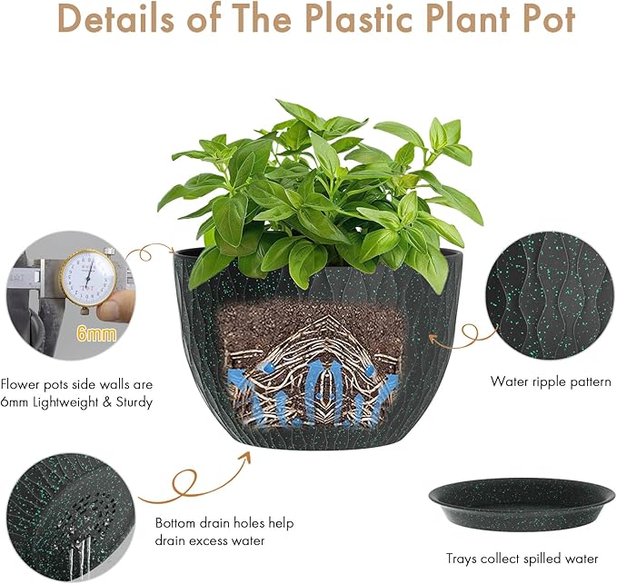 12 Inch Wide Water Ripples Flower Pots - Image 3