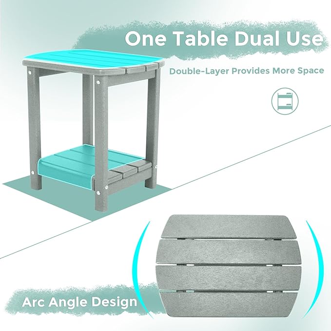 Adirondack Square Outdoor Side Table, 2-Tier Storage Patio Side Table, HDPE End - Image 4