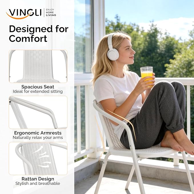 VINGLI PE Rattan Outdoor Dining Chairs Set of 2, Plastic Stackable Patio Chairs - Image 5