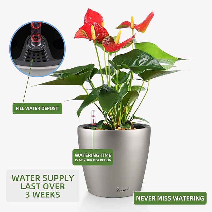 Dexceder 9x8 Inches Self Watering Planter Metallic Matte Indoor Outdoor - Image 5
