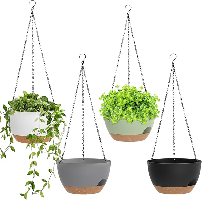 8 Inch Hanging Planters for Indoor Outdoor Plants, 4 Pack Plastic Self Watering by SQKH