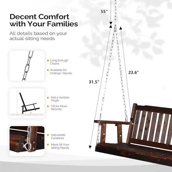 VINGLI Heavy Duty 880 LBS 5 FT Patio Wooden Porch Swing Outdoor - Image 3