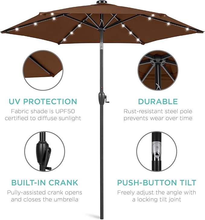 Best Choice Products 7.5ft Outdoor Solar Market Table Patio Umbrella - Image 5