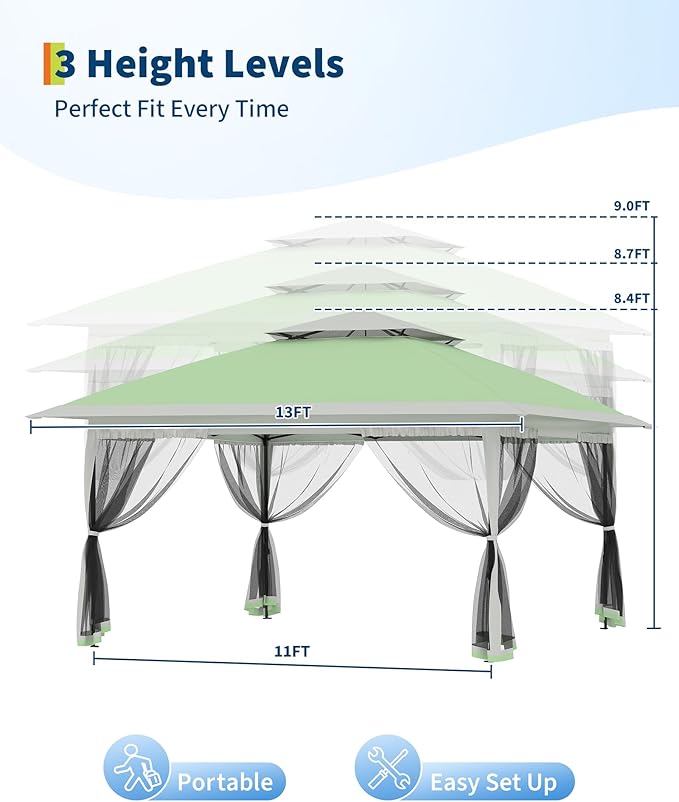 Canopy Tent 13x13 ft, Pop Up Gazebo One-Push Setup - Image 3
